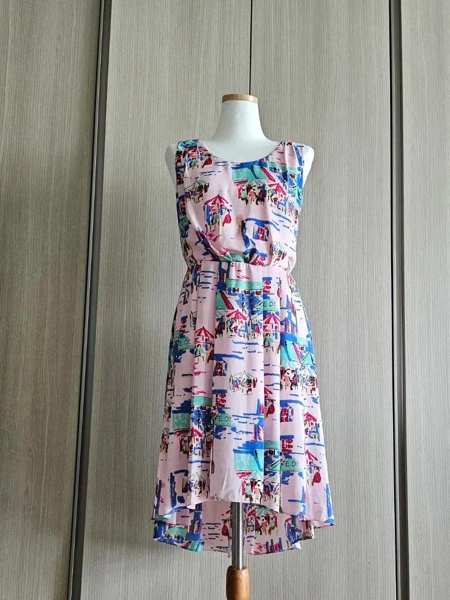 손정완 언발란스 개더주름 민소매 미디원피스55 SJWANI프린트원피스