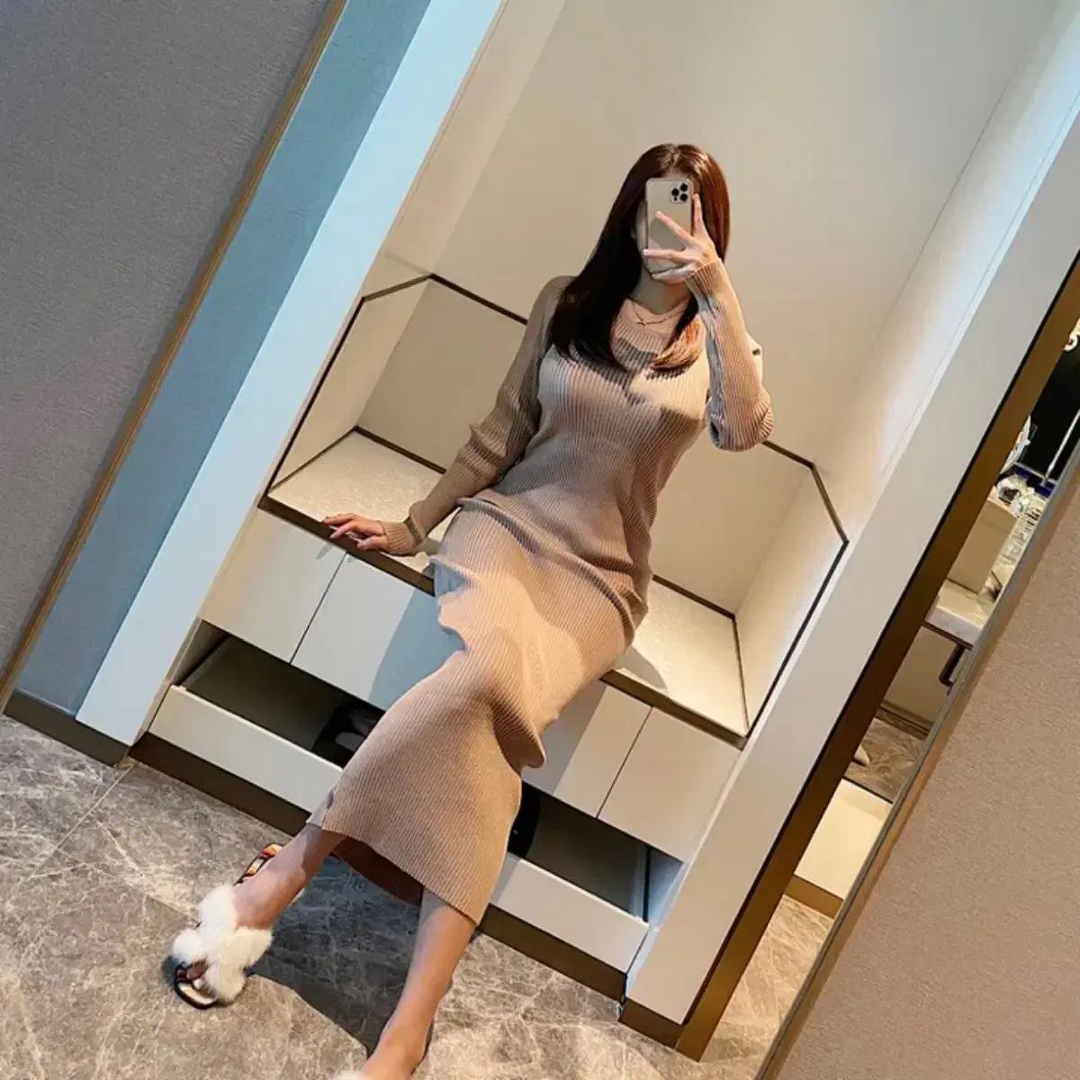 새상품) 쫀쫀 골지 슬림 봄 니트 맥시 롱원피스 키큰녀추천