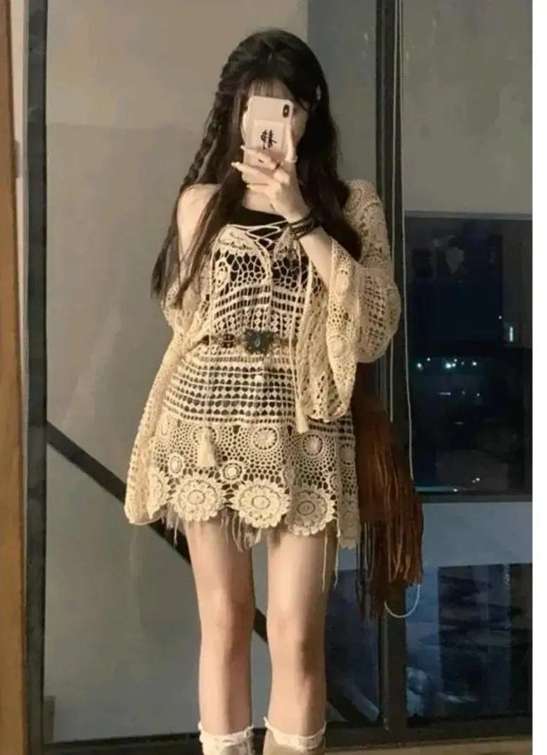 보헤미안 크로셰 여름 니트 원피스