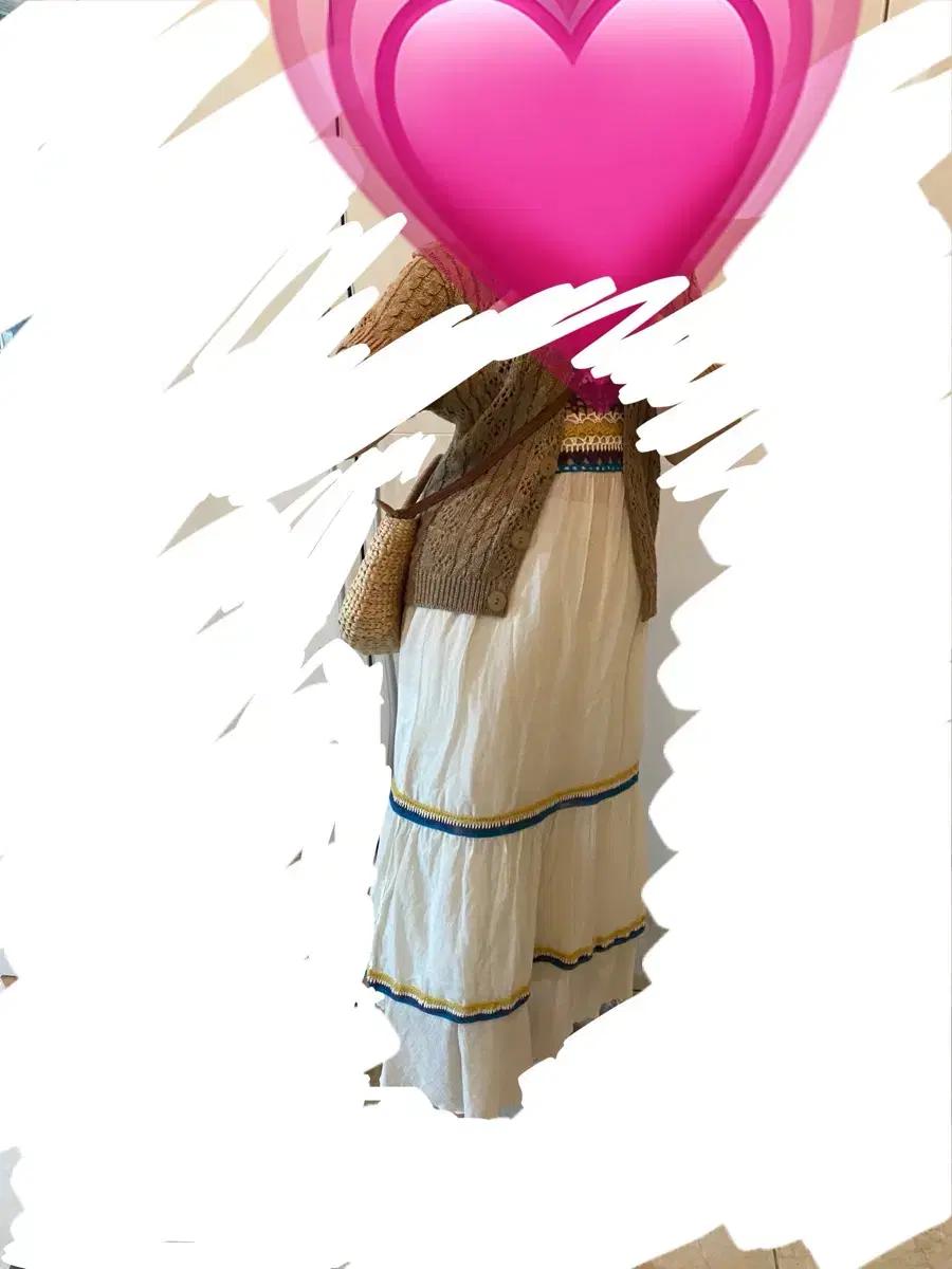 반택포)모리걸 코디세트판매 그물시스루원피스+브라운 반팔 니트 가디건+가방