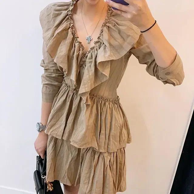 프릴 캉캉 랩 스타일 원피스 긴팔 봄 가을 미니 셔츠원피스 새상품