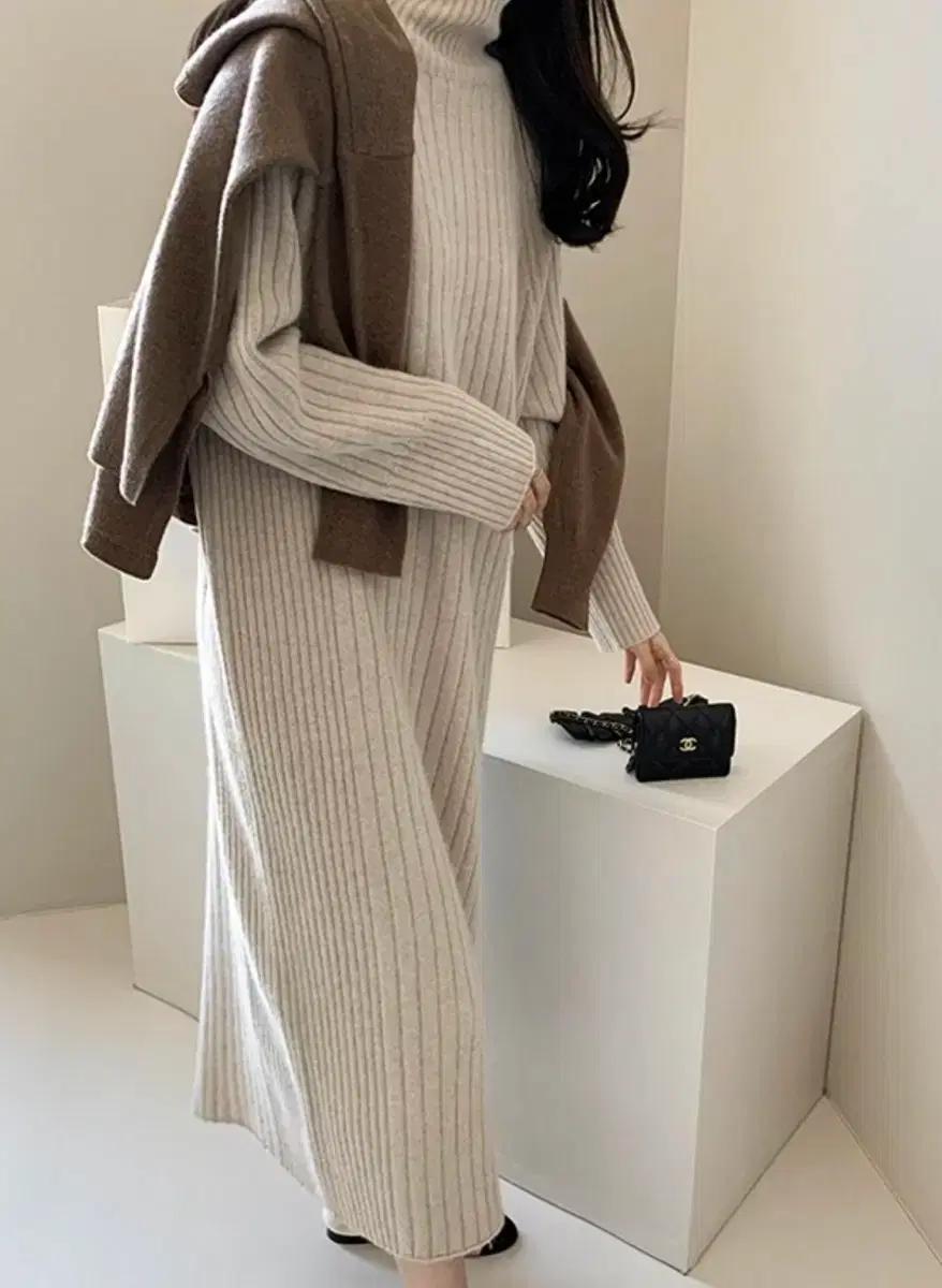 데일리룩 르캐시미어 홀가 원피스 터틀넥 니트 롱원피스