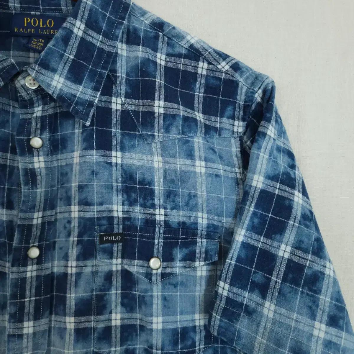 폴로 워싱데미지 체크 반팔 셔츠  S size