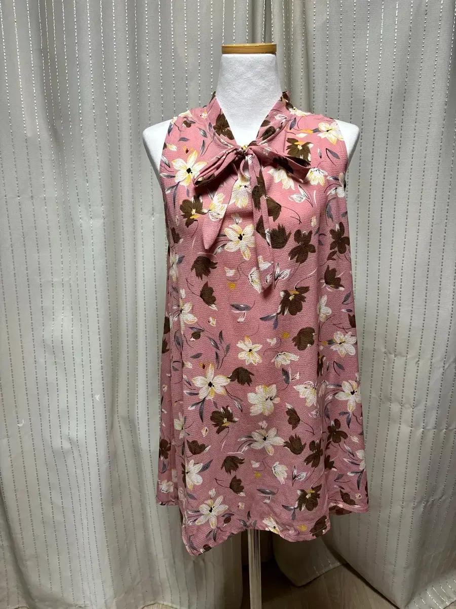 급처 민소매 핑크 분홍색 리본 플로럴 꽃무늬 여름 원피스