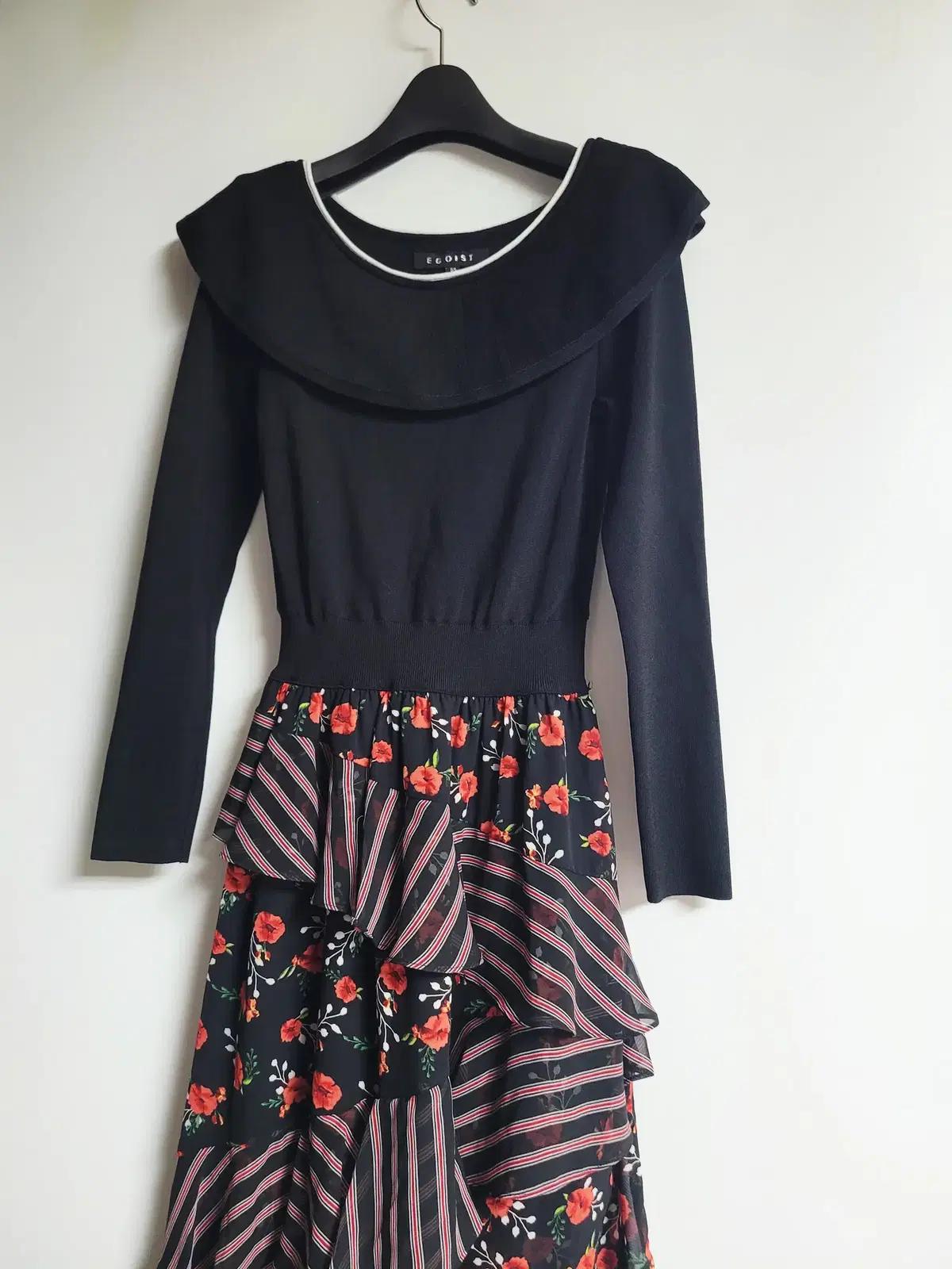 에고이스트 프릴 블랙 롱원피스 44추천 폴1034