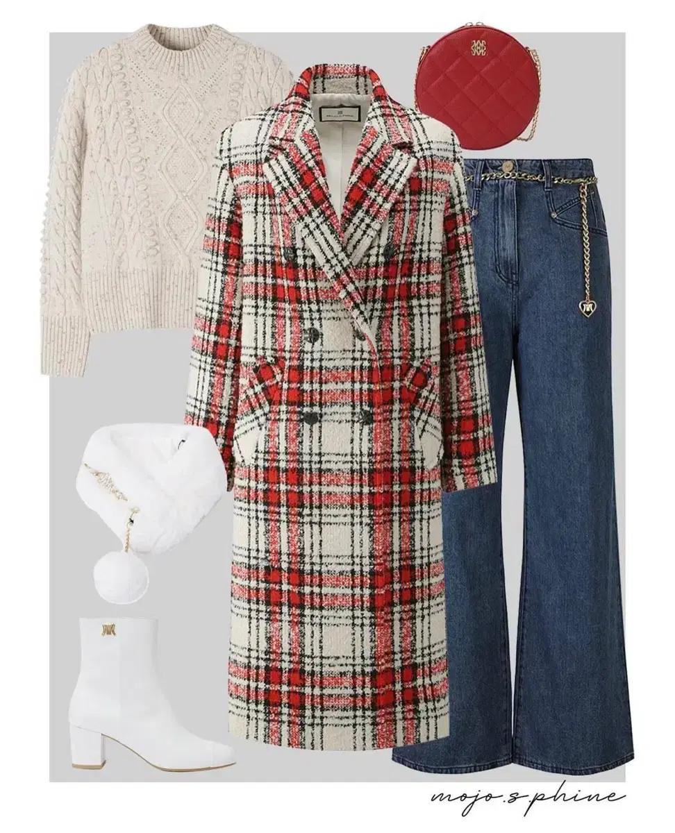 22 모조에스핀 정가109만 체크 더블 코트 트위드 부클 롱코트