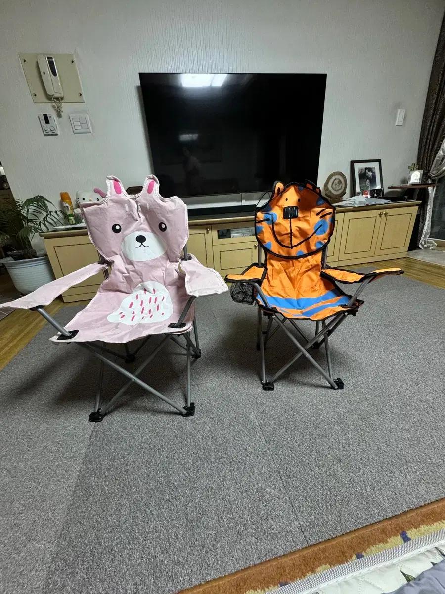 귀여운 캠핑의자 2개 동물 캐릭터