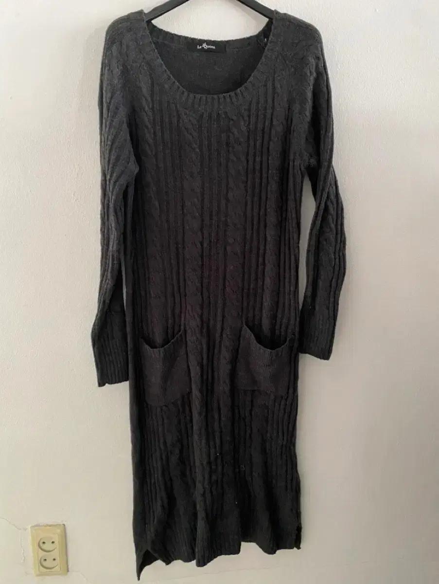 꽈배기 긴팔 니트 롱 원피스 차콜 슬림핏 몸매보정