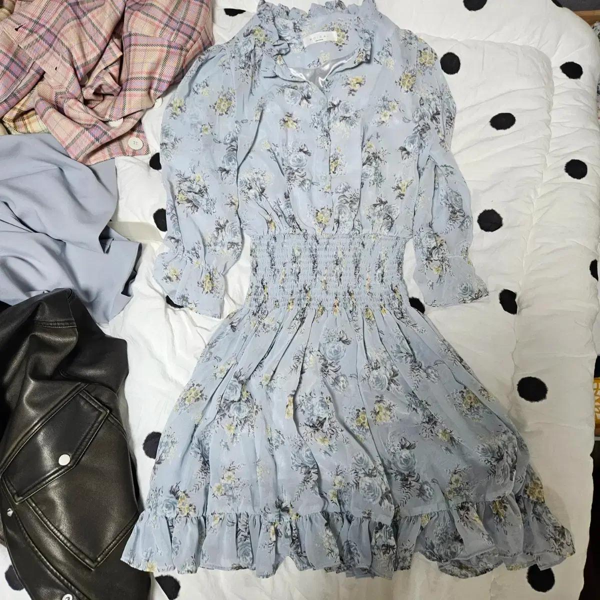 프롬데이원 미니 원피스 하늘원피스 일본빈티지 봄코디 프릴원피스 드레스