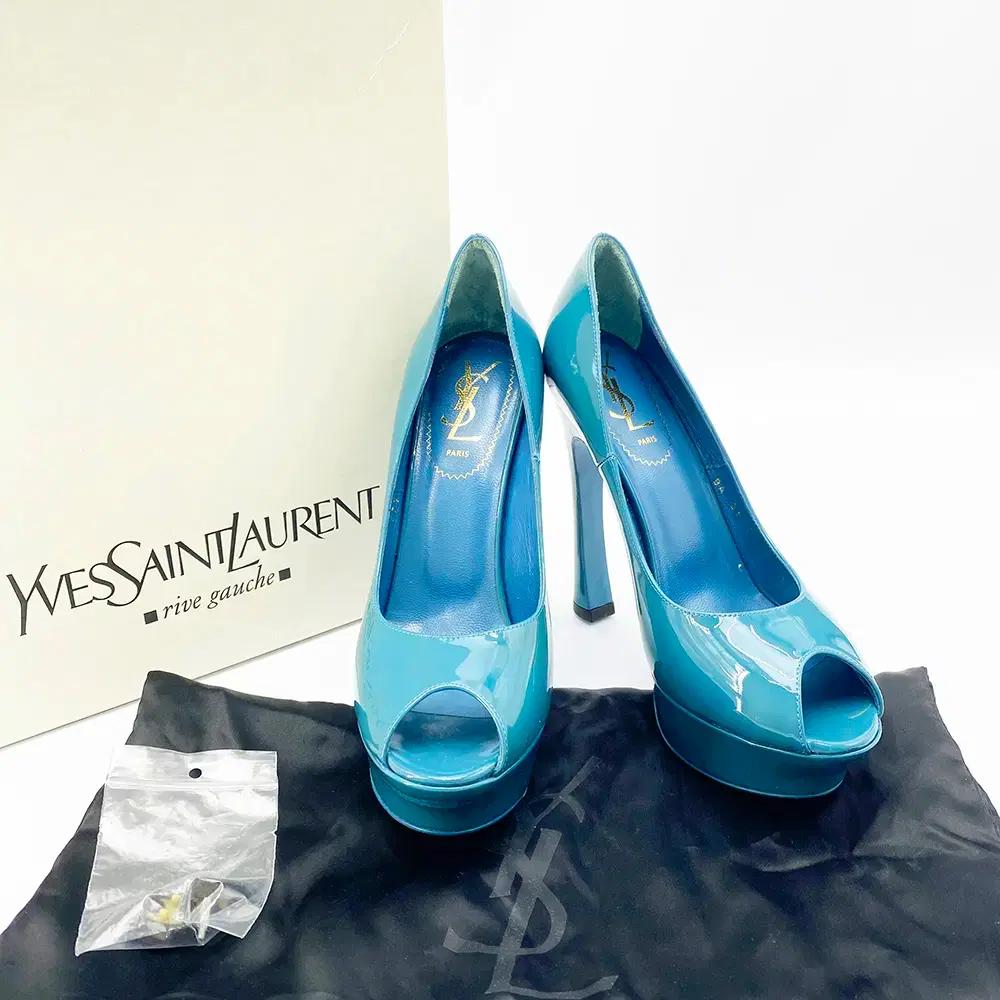 [235-240] 생로랑 페이던트 오션블루 가보시 펌프스 오픈토 킬힐
