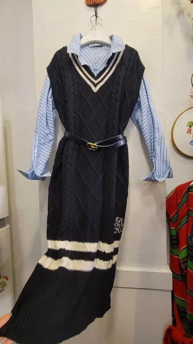 케이블 롱니트 베스트겸 니트원피스