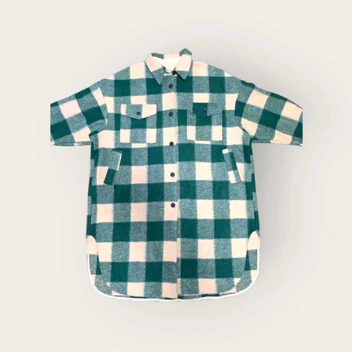 105)오버핏 울 체크 빈티지 롱 코트 그린 베이지 자켓 구제 타탄체크