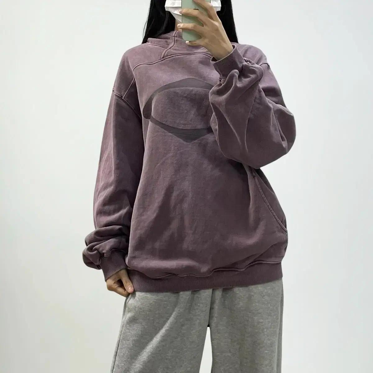 미스치프 Mschf 사이드 버튼 업 워시드 후드티 레드 브라운