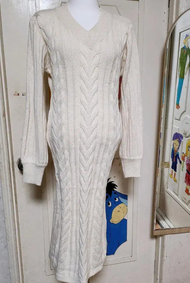 (55-66) V넥 아이보리 니트 롱원피스 *가격다운*