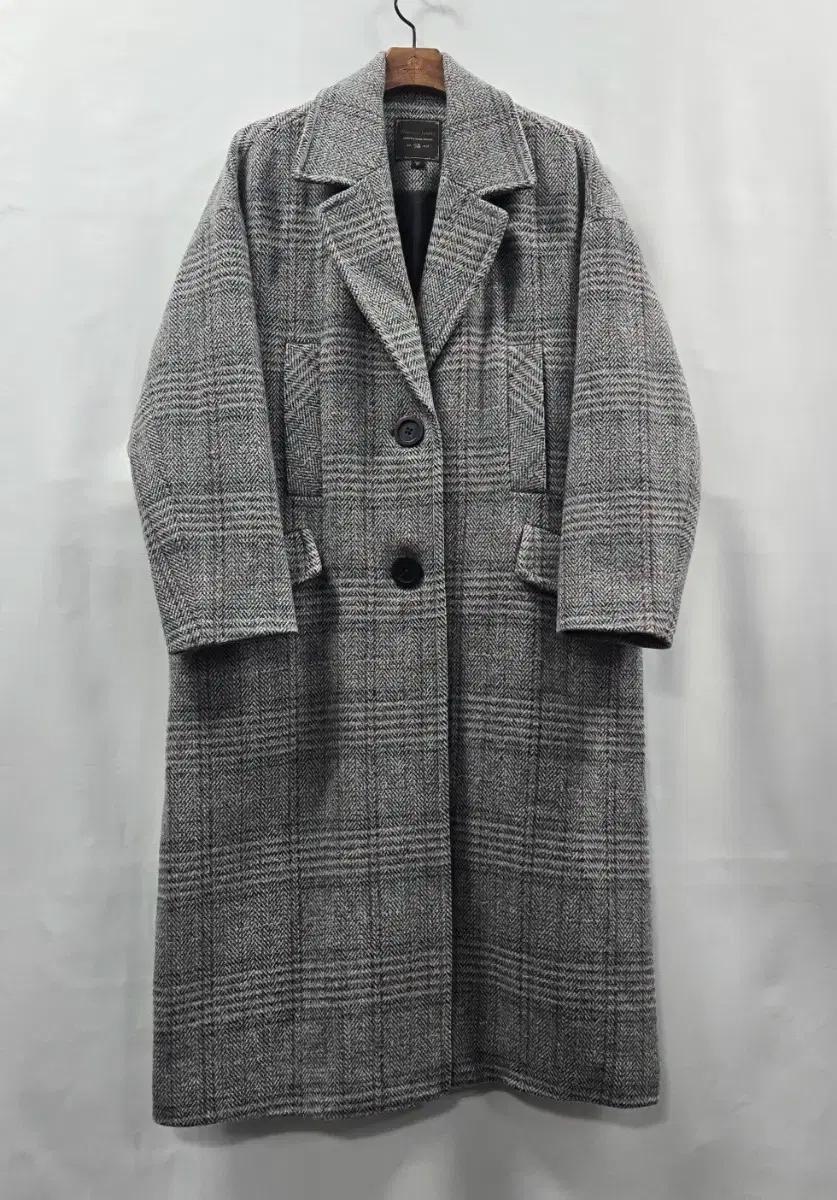0745[써스데이아일랜드]체크 카라 투 버튼 오버핏  롱 코트 m