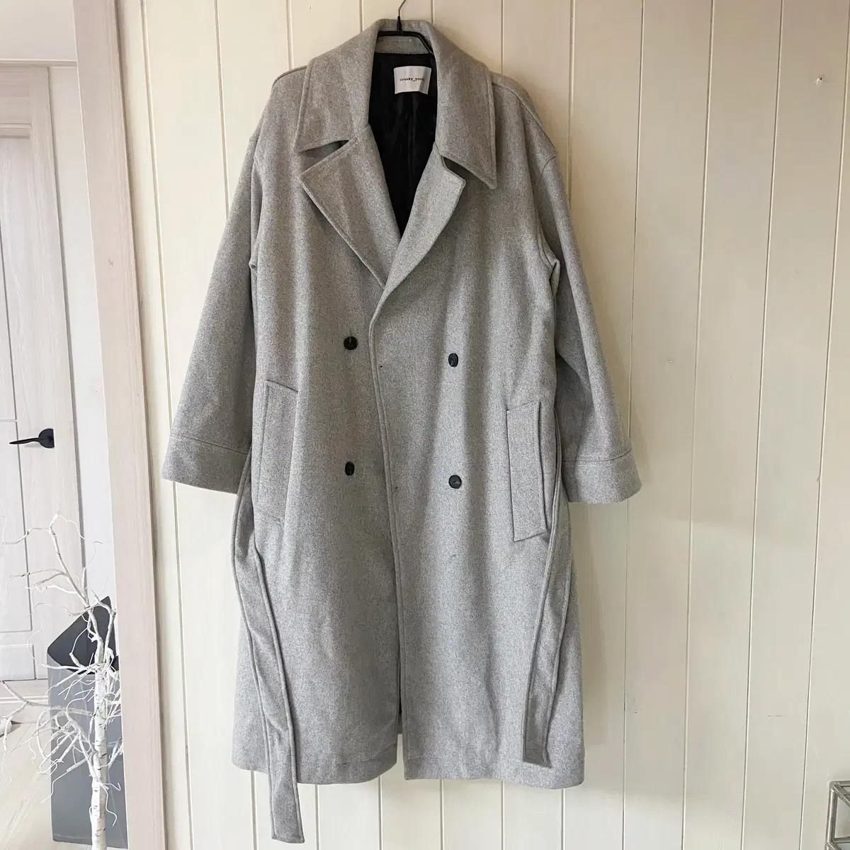 [상의 100-105]남자 그레이 겨울 롱 코트 (누빔/끈포함/오버핏)