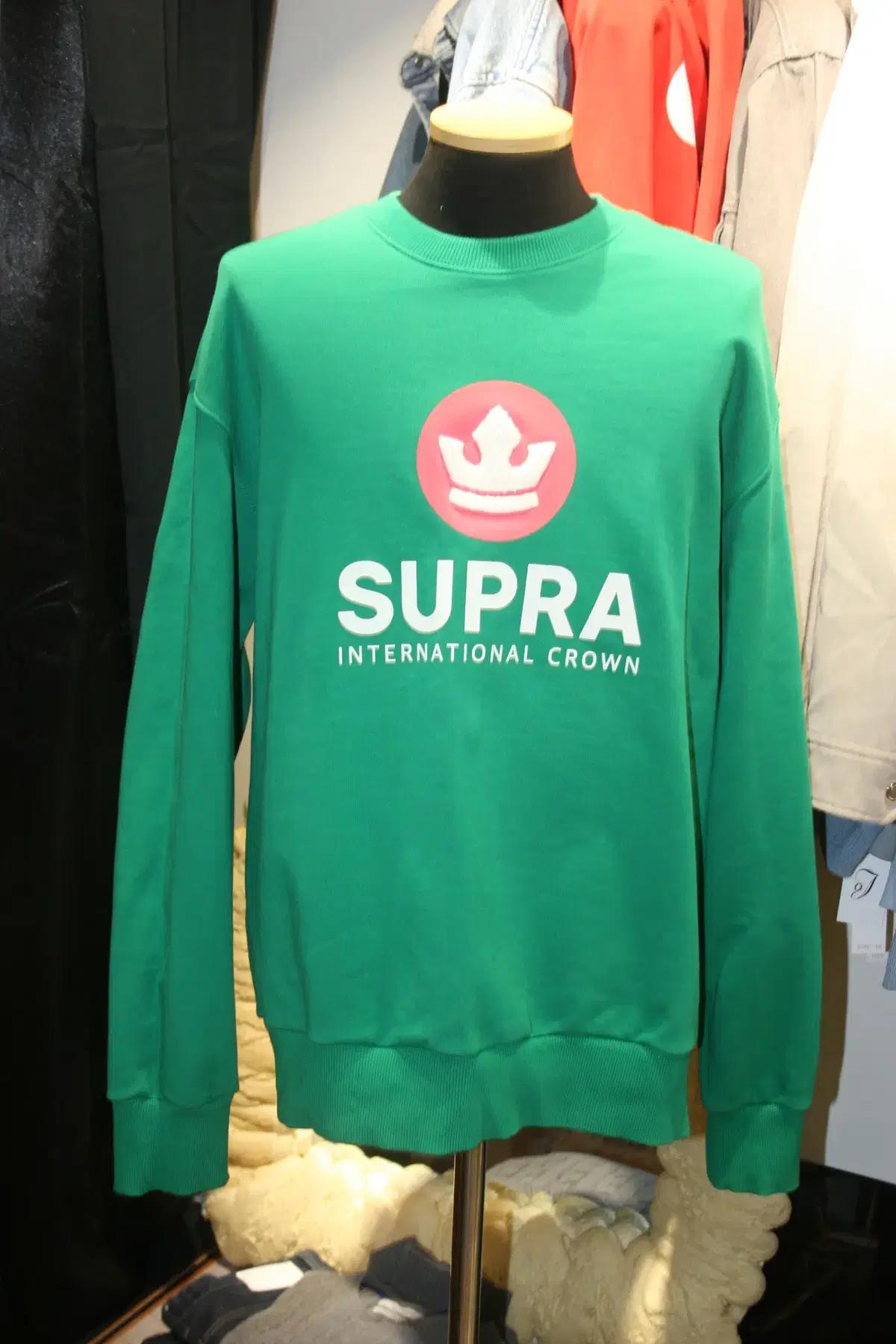 SPRING SALE) SUPRA 크라운 오버핏 부클 자수 맨투맨