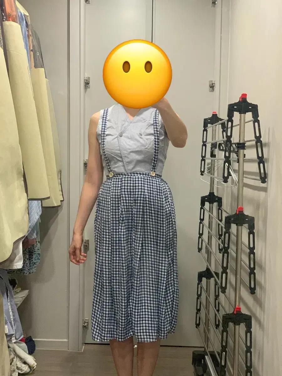 멜빵 체크 무늬 뒷밴딩 봄여름 치마 (하의 66까지 free 사이즈)