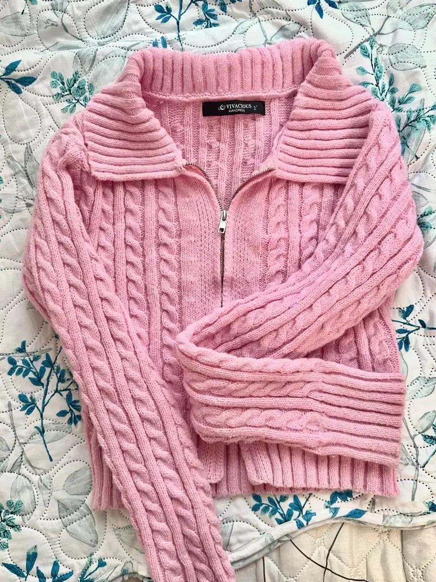 비바셔스 two way knit zipup pink