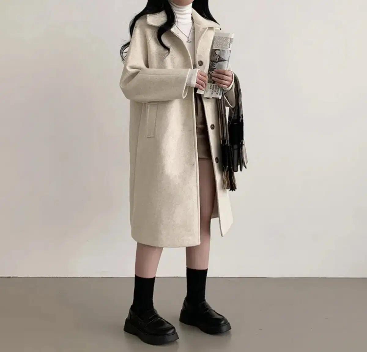 베이직 카라 싱글 오버핏 겨울 롱코트 자켓