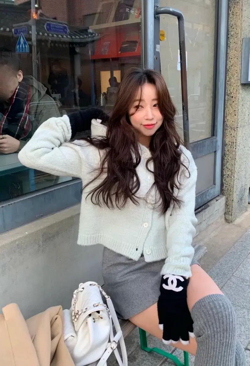 시예 파인 후드 니트 가디건 민트