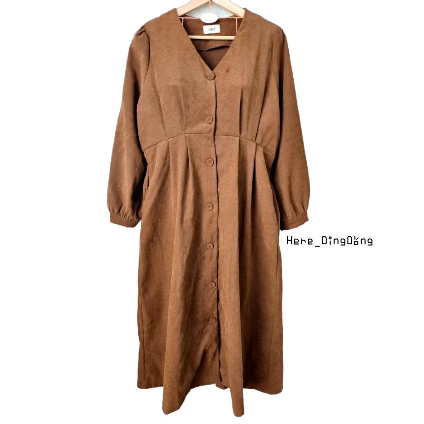 딩동 :)[겨울50%할인] 갈색 코듀로이 브이넥 롱원피스