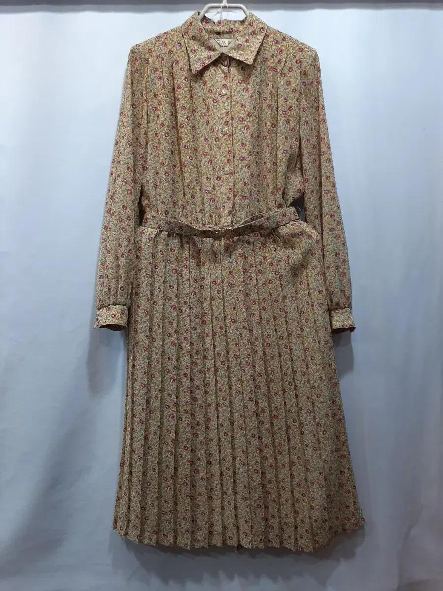 일본빈티지 복고 쉬폰주름원피스 잔꽃프린트 sh