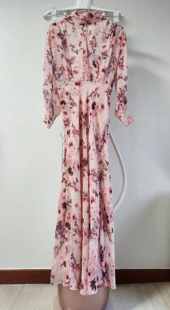 플라워 플로럴 패턴 꽃무늬 쉬폰 원피스 핑크 벚꽃 44-55