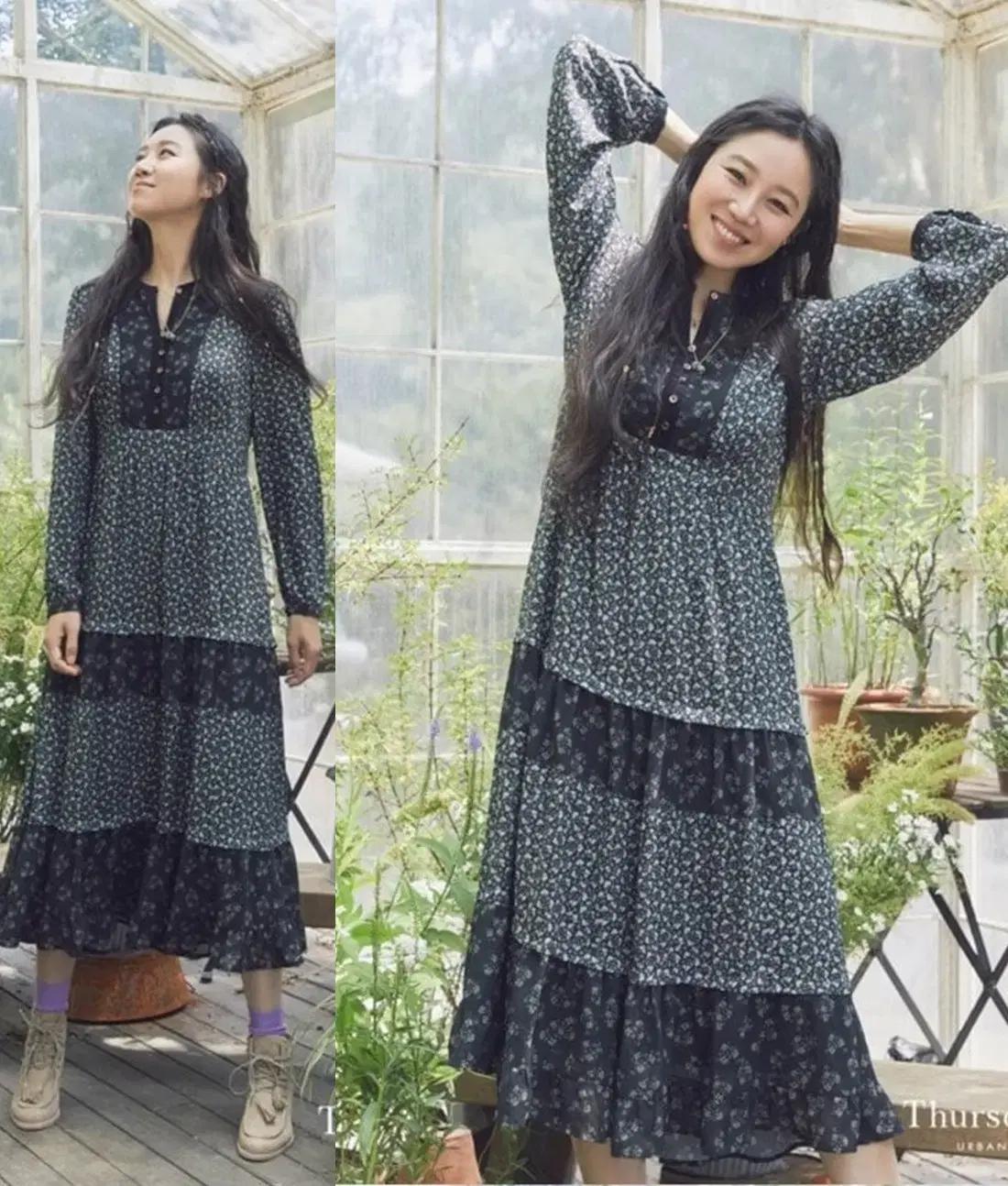 써스데이아일랜드 2020FW 공효진 롱원피스 55 블랙 벨벳카라