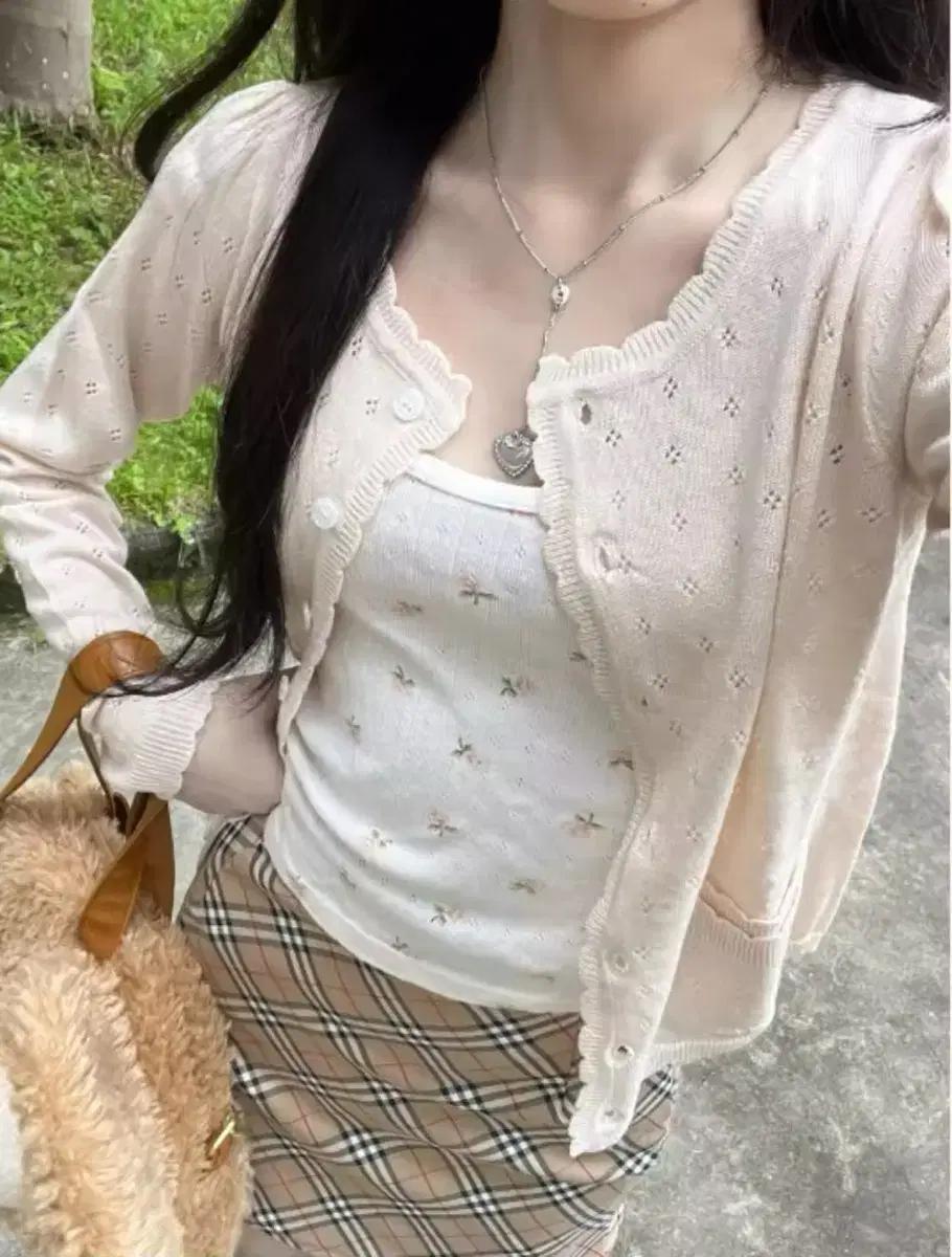 가디건 니트 여성용 봄 여름 가을 프릴 레이스