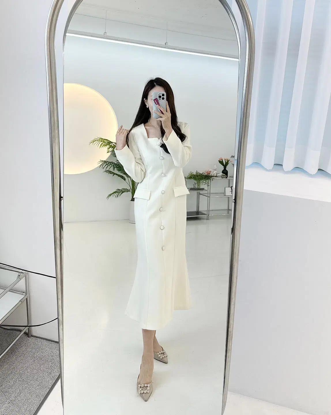 봄 하객 긴팔 머메이드 스퀘어넷 파티 원피스