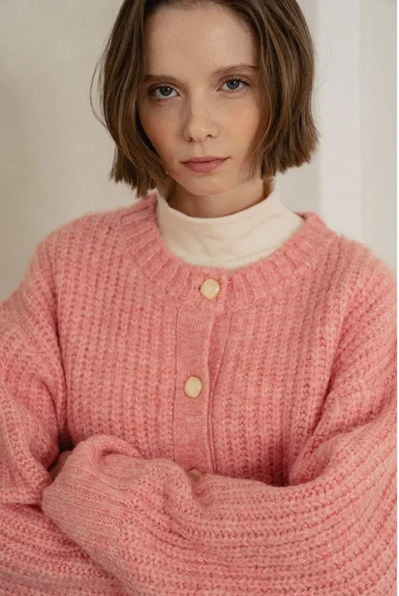 반원아틀리에 모헤어 가디건 핑크