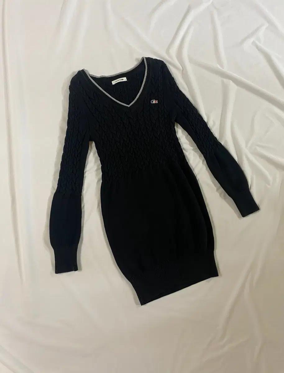 [34] 라코스테 브이넥 케이블 스웨터 드레스 꽈배기 니트 원피스 네이비
