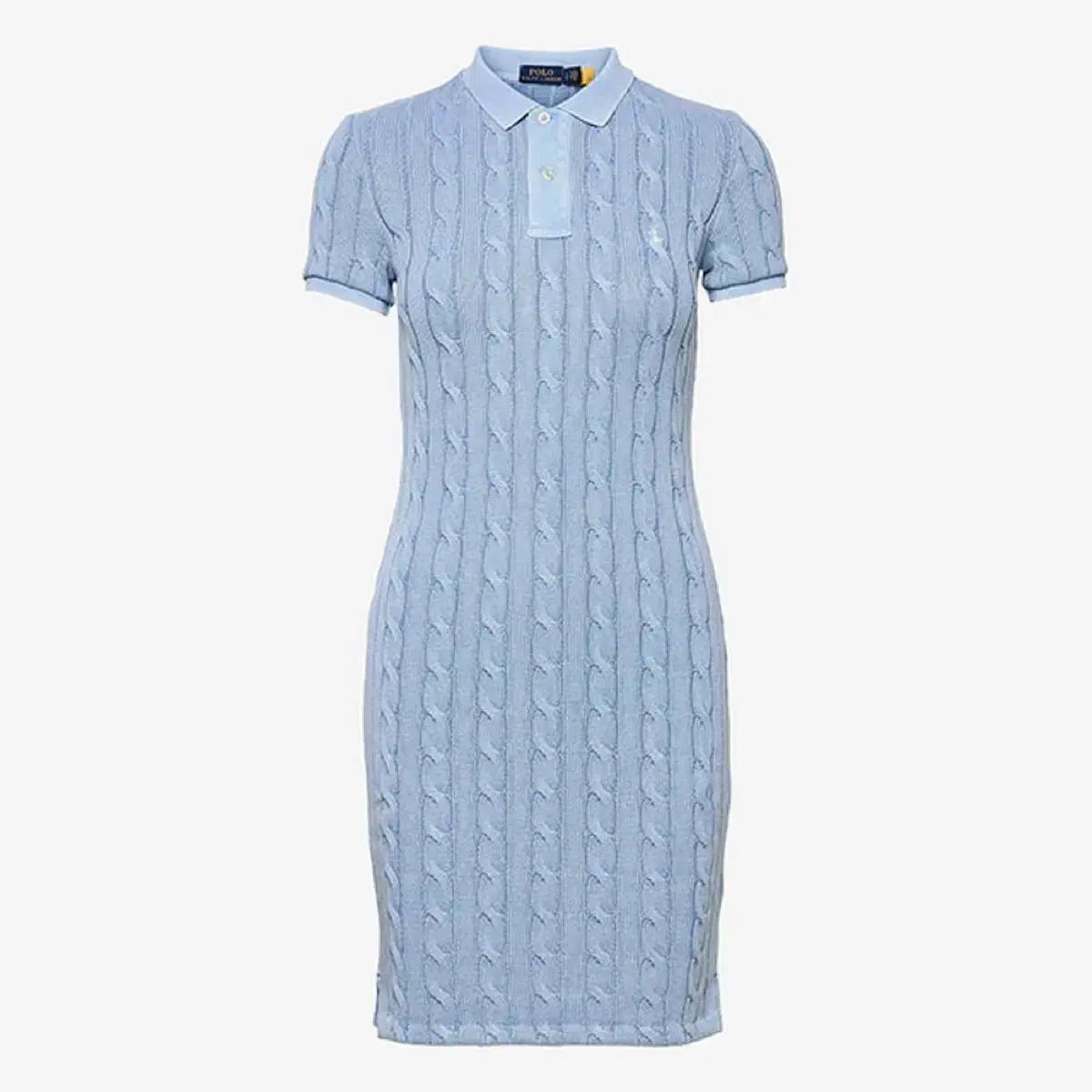 폴로 카라 케이블 니트 원피스 - 블루