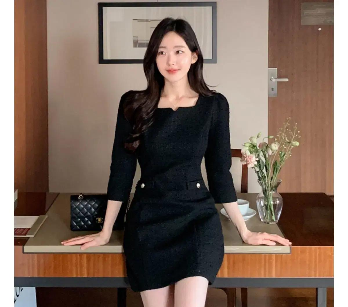 프롬데이원 에뚜왈 트임스퀘어 트위드 원피스 하객룩 결혼식