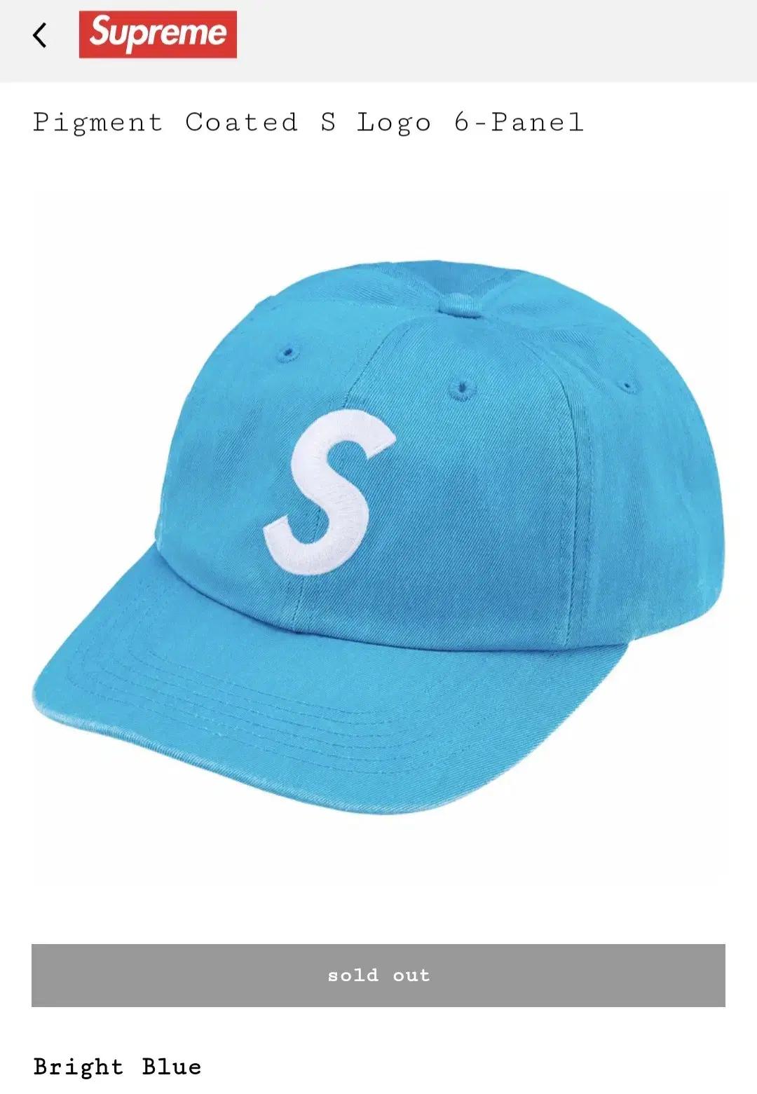 Supreme 슈프림 피그먼트 S로고6-패널캡 브라이트블루