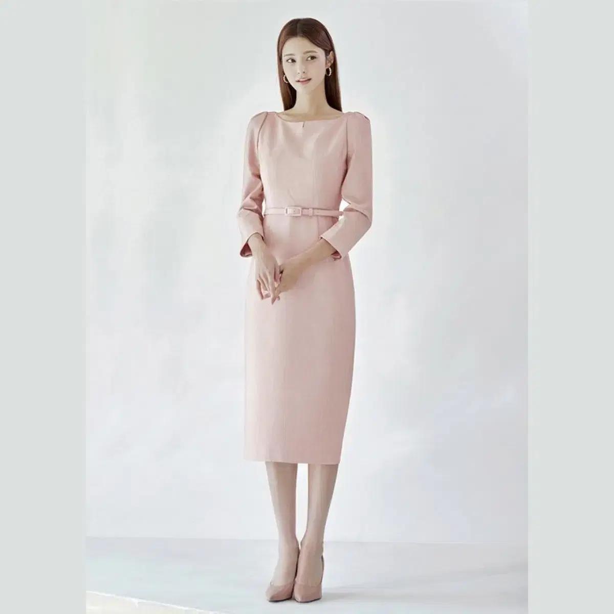 잇미샤 22년 트위드 핑크 원피스 보트넥드레스 결혼식 하객룩 피로연 예복