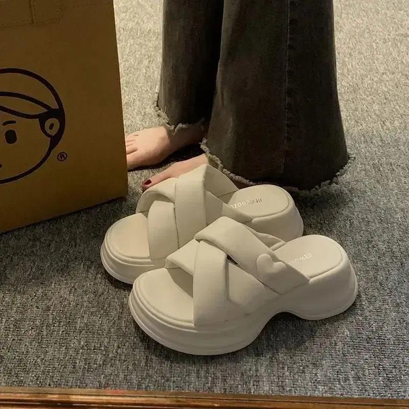 (해외배송) 여름 슬라이드 슬리퍼 신발 여자 통굽 힐