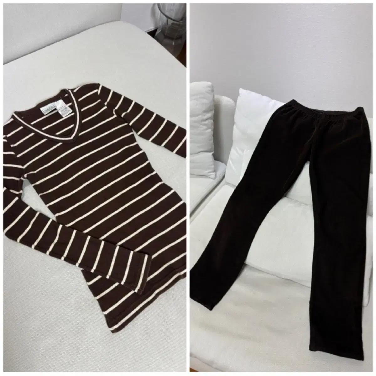 보스턴구입)1+1여성 브이넥 티셔츠 + 코듀로이 밴딩 팬츠 겨울코디