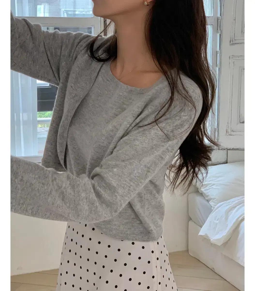 세트) 스퀘어넥 반팔 니트 볼레로 세트 스웨터 가디건 간절기 스웨터