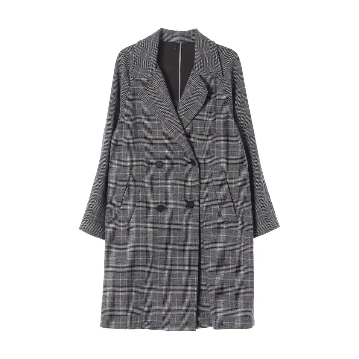 [F]베네통 오버핏 체크 롱 더블코트