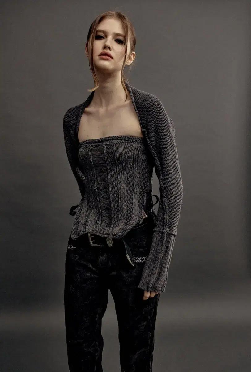 새상품 쓰리타임즈 threetimes 코튼 리본 탑&볼레로 세트