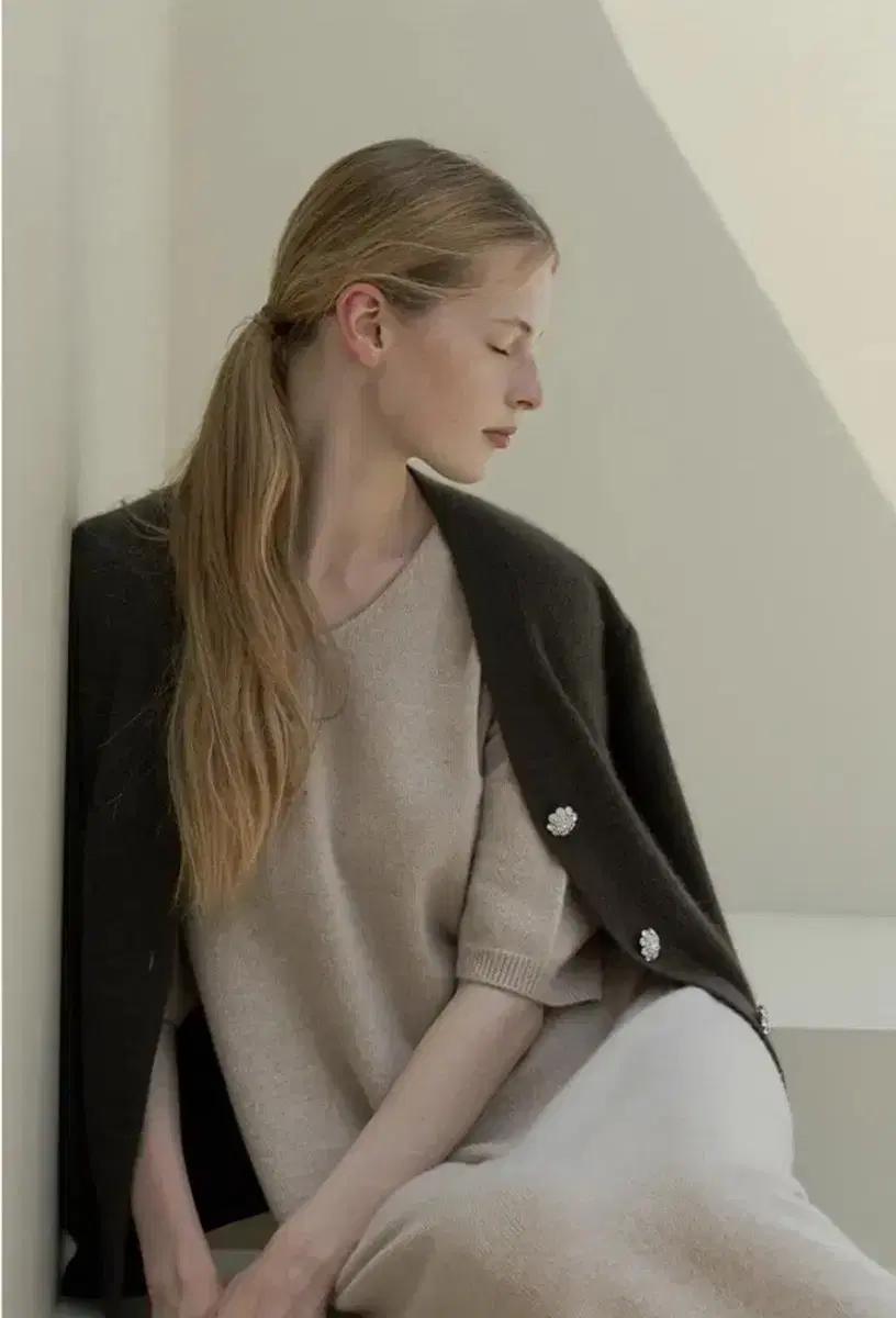 플로티 floaty 울 캐시미어 홀가먼트 반팔 니트 원피스 롱 맥시