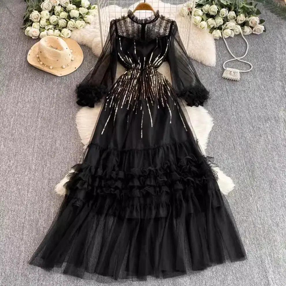 ~77 블링블링 스팽글 쉬폰 매쉬 롱드레스 모임 파티룩 하객 결혼식 연말