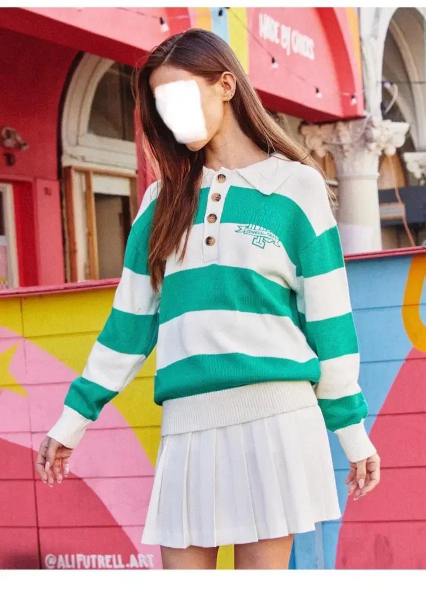 M) 제너럴아이디어 코튼 블렌드 럭비 카라 니트 단가라