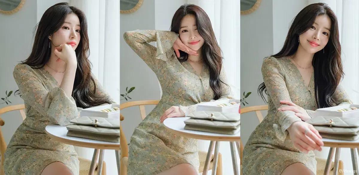 아뜨랑스 플라워 랩디자인 쉬폰 원피스