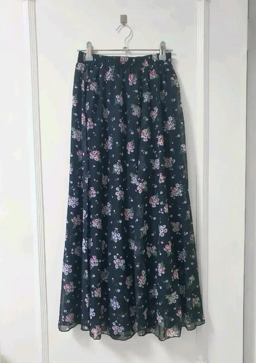 플레어 플리츠 플라워 여름 롱스커트