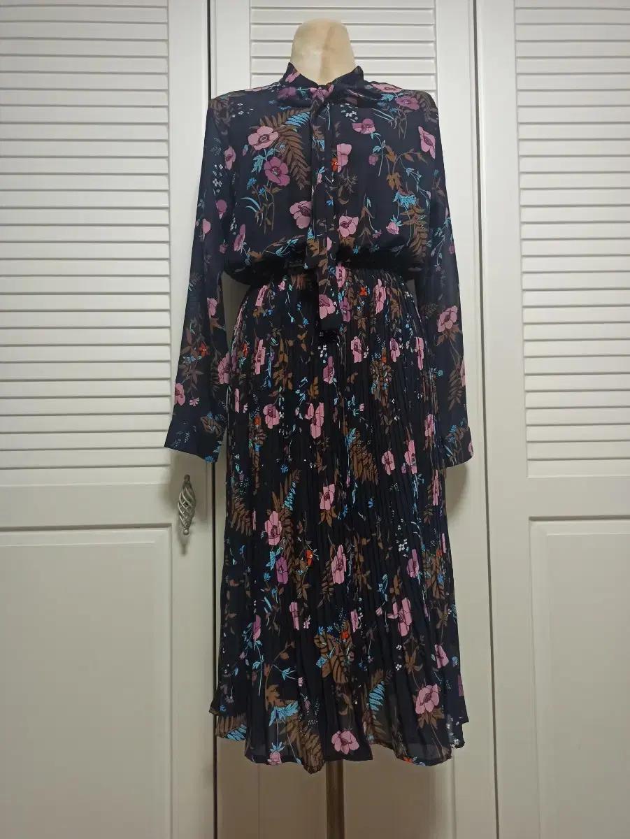 쉬폰 롱 원피스 리본 끈 원피스 치마주름