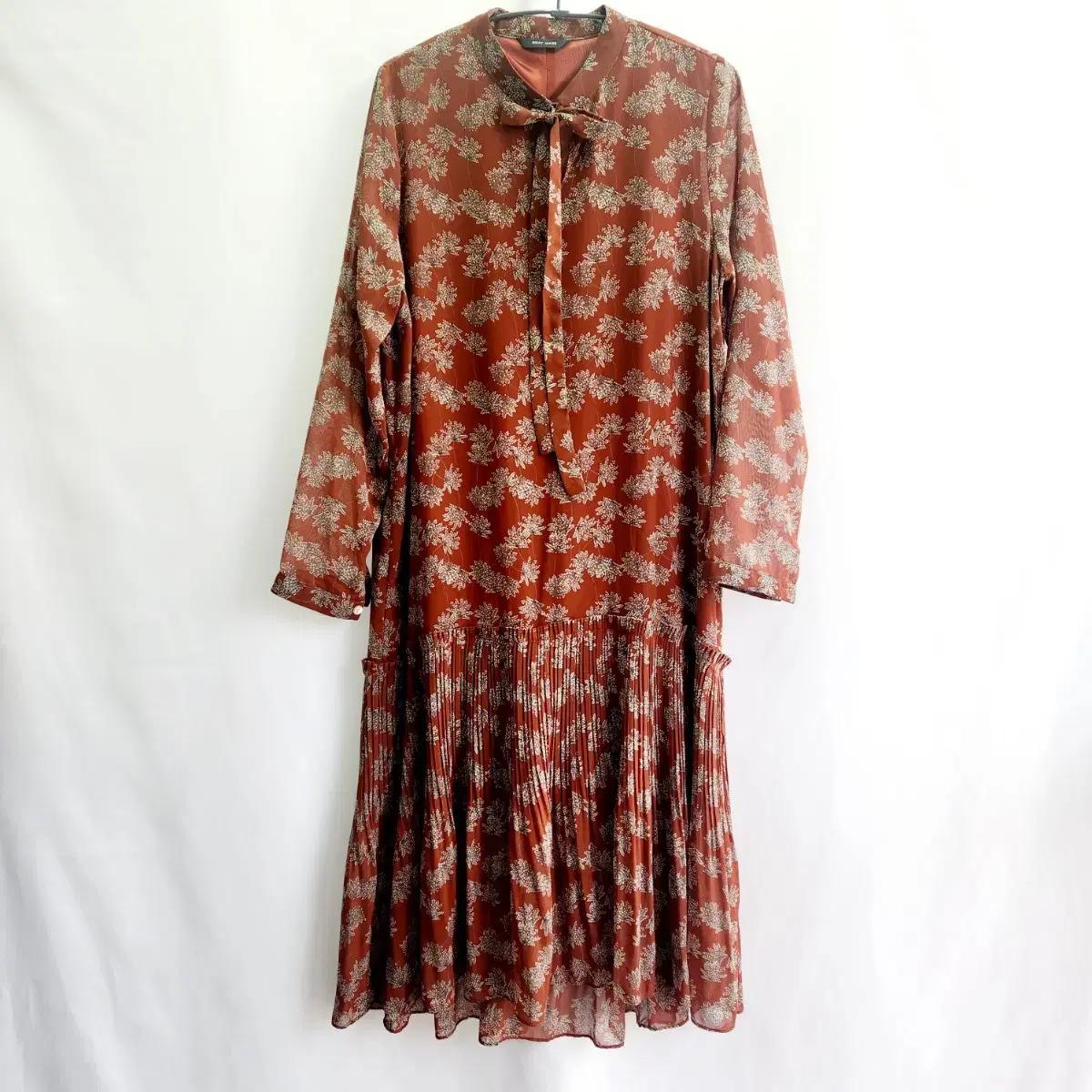 여성 쉬폰 리본타이 플리츠 주름 롱 원피스