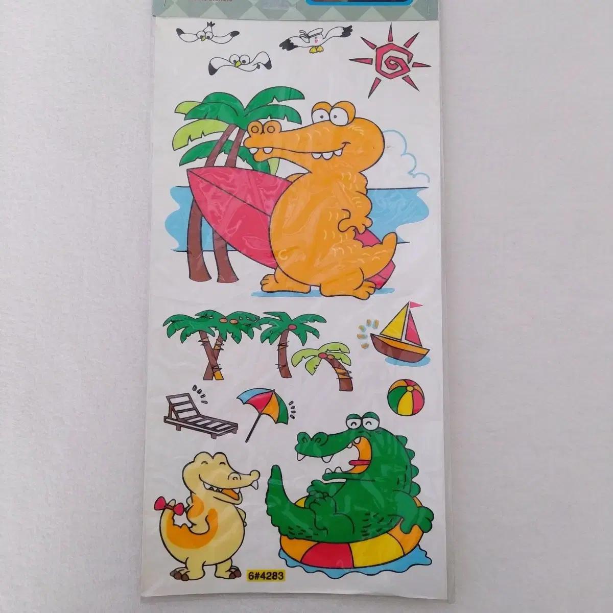 빈티지  유니테크 스티커 옛날 유리장식 고전 인테리어 소품 공룡 캐릭터